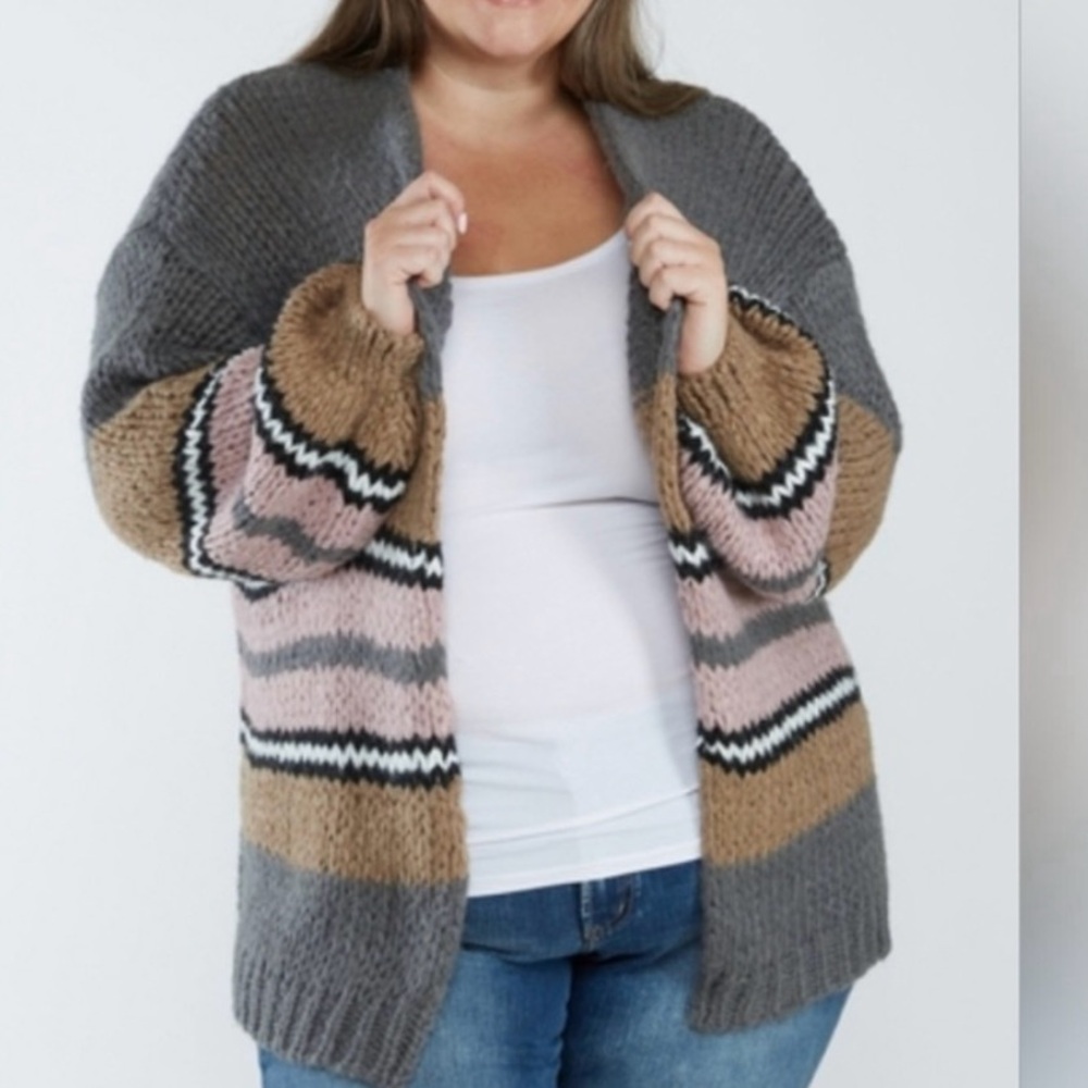 Cozy Striped Gray and Tan Sweater